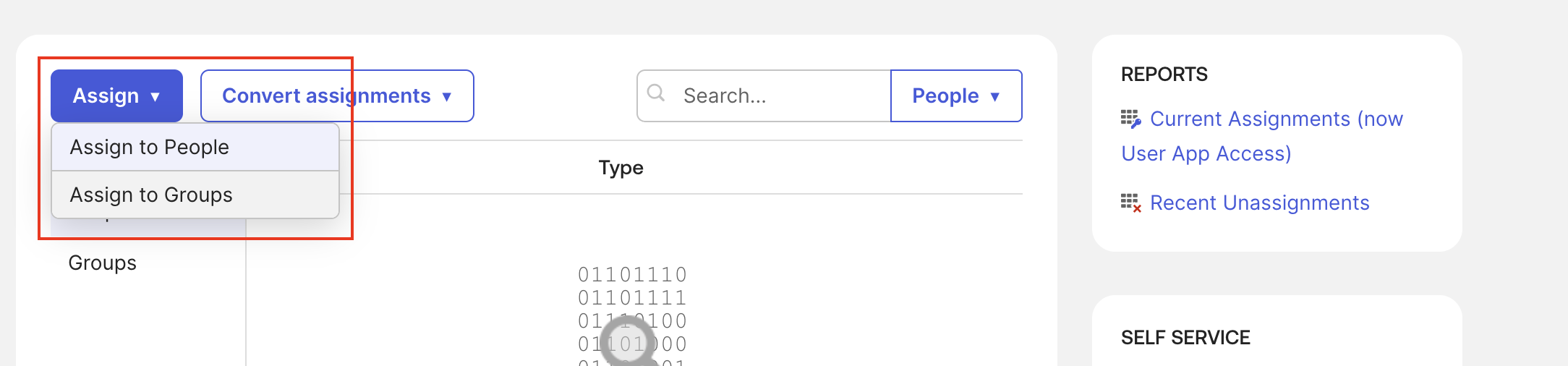 Application Assignments tab with options to assign people or groups