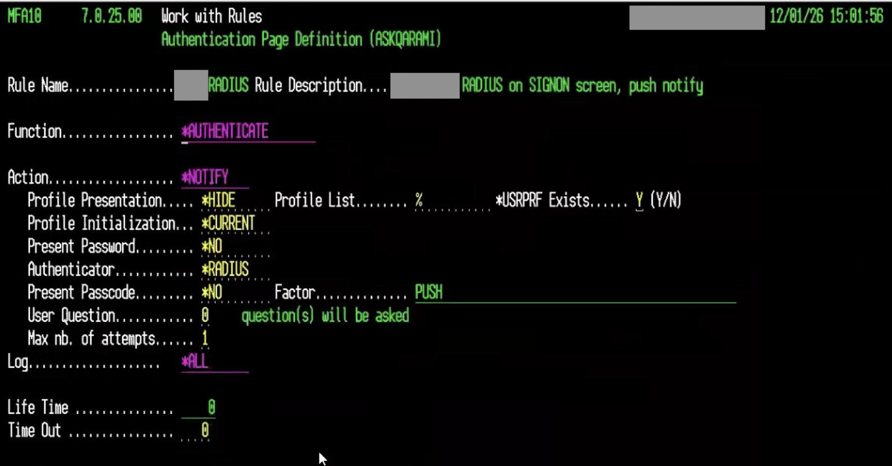 AS400 Configuration for Okta MFA using RADIUS (Precisely)