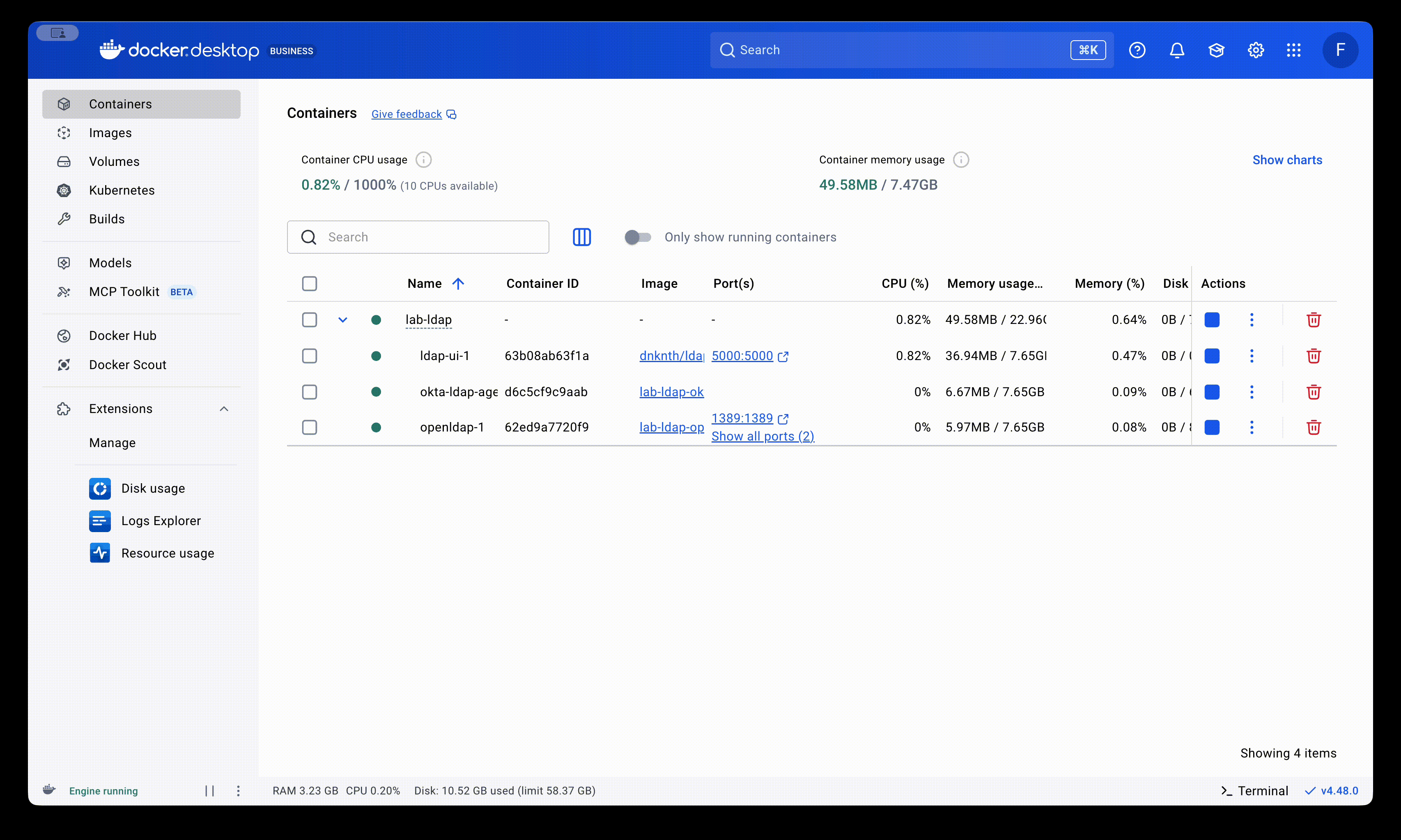 Exec command in Docker Desktop