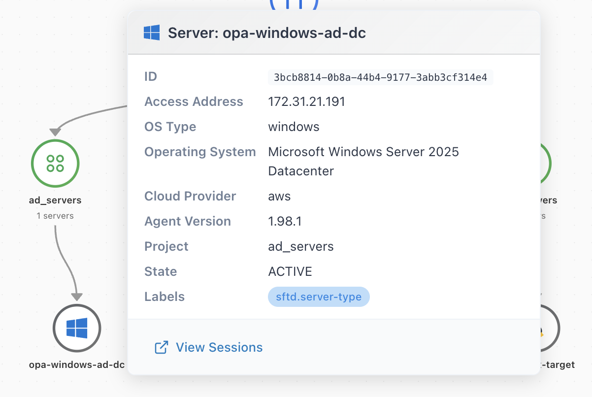 Opaflix Infrastructure Graph showing detwil of a server
